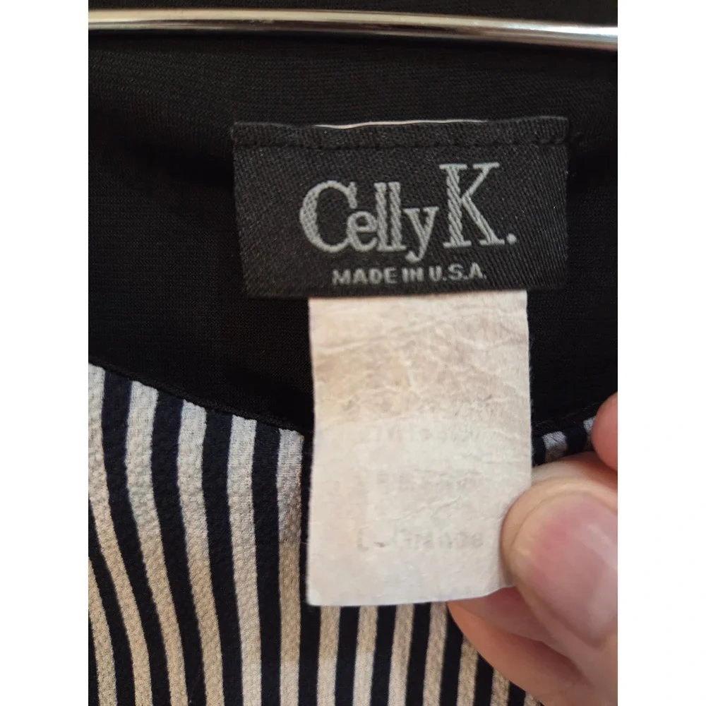 Vintage Celly K Large Striped Cape‎ Blouse Black White Layered Flutter Sleeve